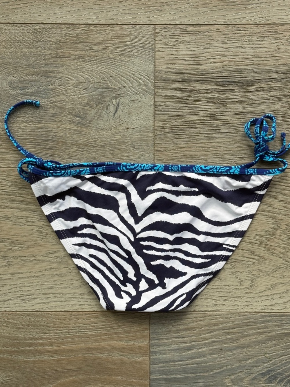 Tommy Bahama Zebra Print Navy & White String Bikini Bottom Blue Trim Lined-XS